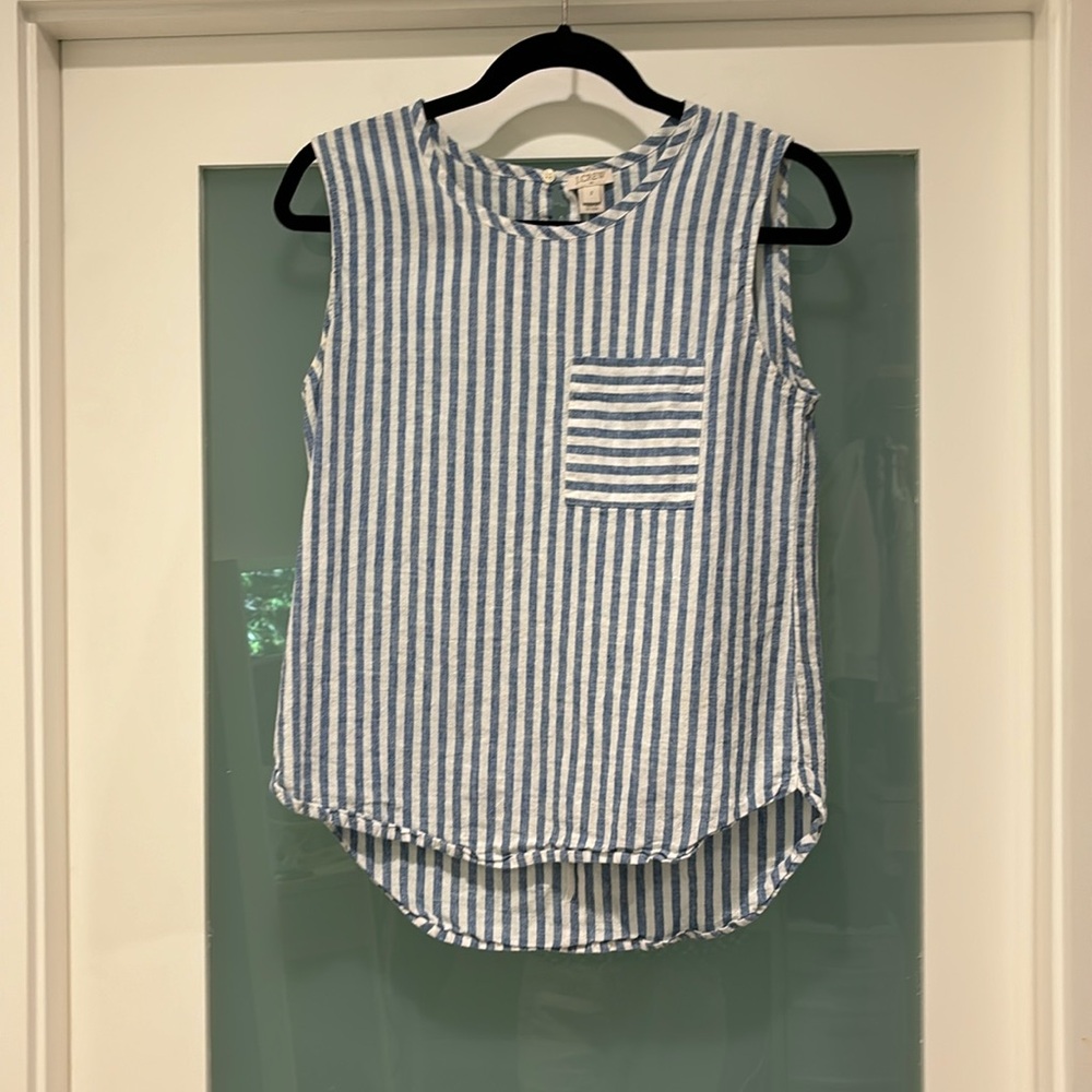 J. Crew factory white and blue striped linen tank size 2